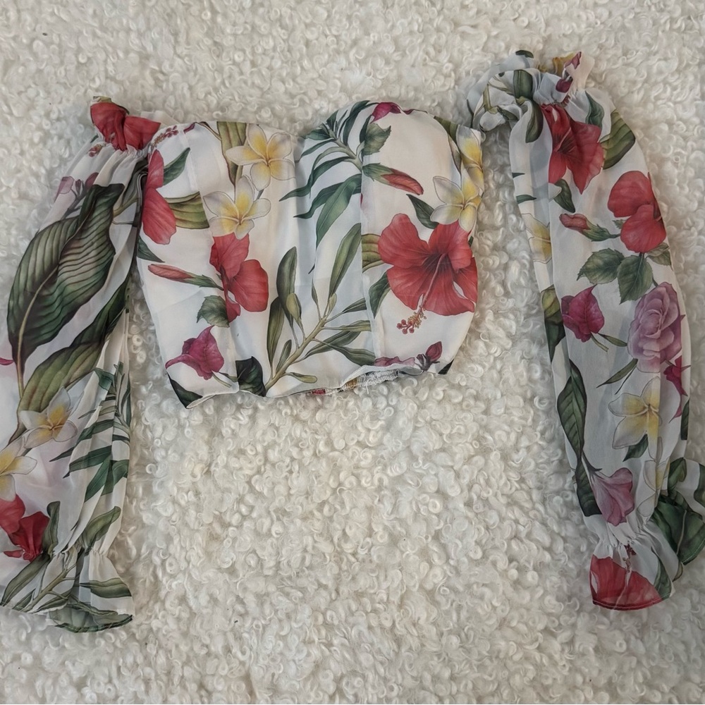 Seven7 Floral Off-Shoulder Top - Red, Green, Yellow